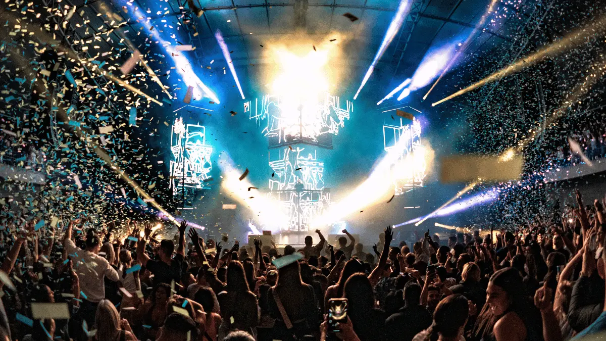 Live event with confetti and crowd